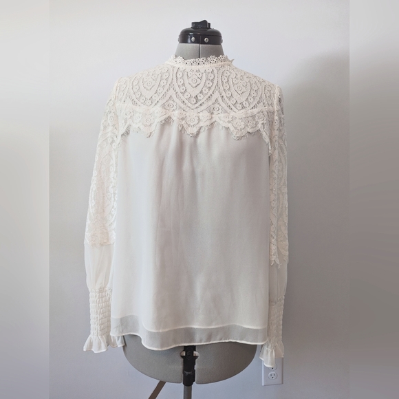 White House Black Market Tops - WHBM white high neck lace blouse